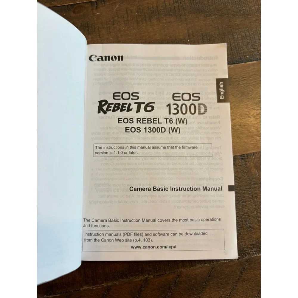 Canon‎ EOS Rebel T6 1300D Instruction Manual OS White Good Multilingual Guide